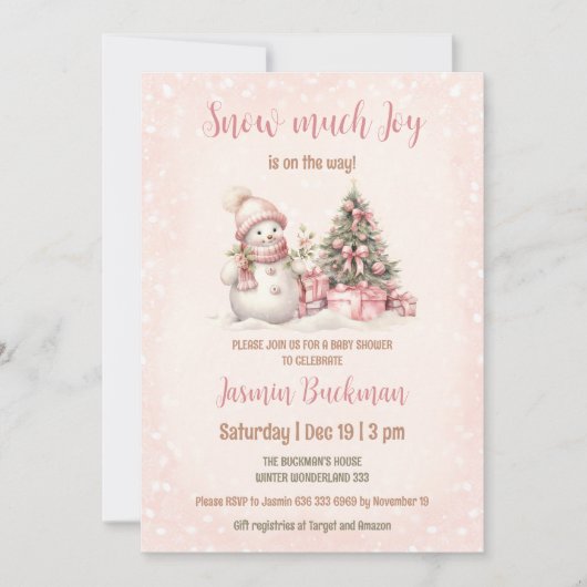 Roze Sneeuwman Kerstmeisje Baby shower Kaart (Voorkant)