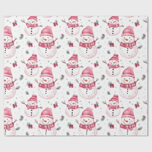 Roze Sneeuwman Kerstmis Cadeaupapier (Vlak)