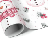 Roze Sneeuwman Kerstmis Cadeaupapier (Rol Hoek)
