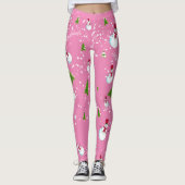 Roze Sneeuwman Kerstmis Leggings (Voorkant)