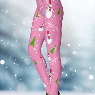 Roze Sneeuwman Kerstmis Leggings