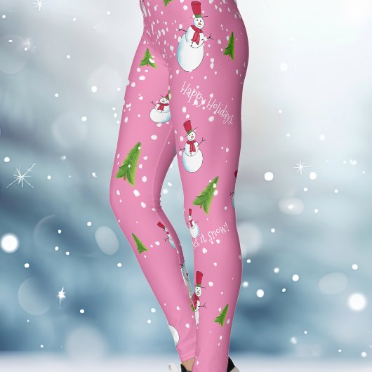 Roze Sneeuwman Kerstmis Leggings