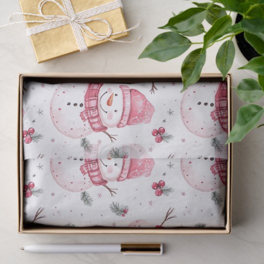 Roze Sneeuwman Kerstmis Tissuepapier (Geschenk)