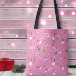 Roze Sneeuwman Kerstmis Tote Bag