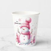 Roze Sneeuwman Marshmallow Wereld Papieren Bekers (Achterkant)