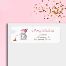 Roze Sneeuwman Marshmallows Kerst Terug Adres