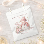Roze Sneeuwman Meisje 1e Kerstmis Favor Tassen Bedankzakje (Geknipt)
