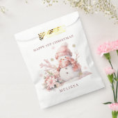 Roze Sneeuwman Meisje 1e Kerstmis Favor Tassen Bedankzakje (Gezegeld)