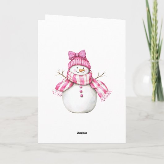 Roze Sneeuwman Meisje Kerstmis Kaart (Achterkant)