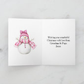 Roze Sneeuwman Meisje Kerstmis Kaart (Binnen)