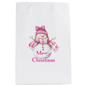 Roze Sneeuwman Meisje Kerstmis Medium Cadeauzakje (Voorkant)