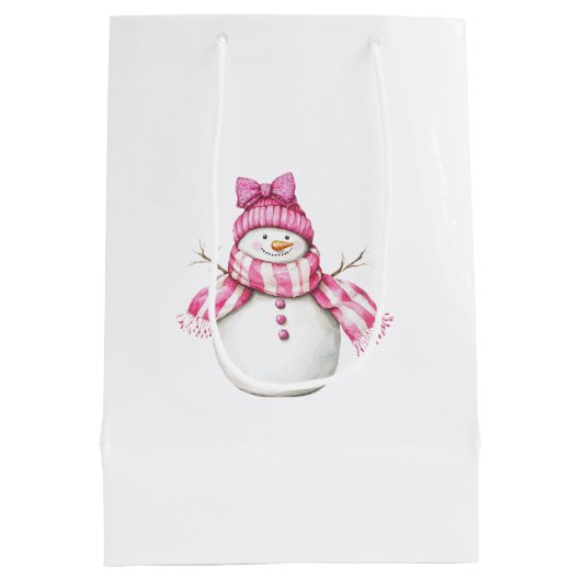Roze Sneeuwman Meisje Kerstmis Medium Cadeauzakje (Achterkant)