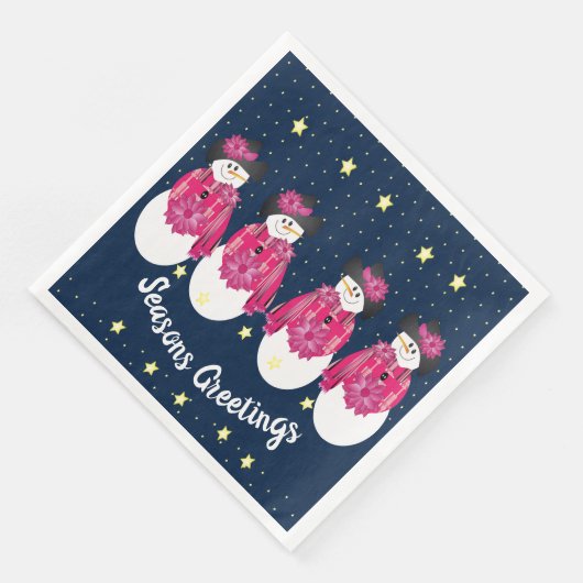 Roze Sneeuwman met donkerblauw Servet (Hoek)