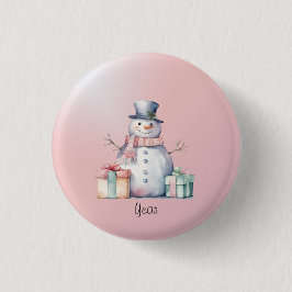 Roze Sneeuwman met Pakketten Button