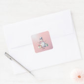 Roze Sneeuwman met Pakketten Button Vierkante Sticker (Envelop)