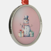 Roze Sneeuwman met pakketten Metalen Ornament (Rechts)