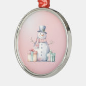 Roze Sneeuwman met pakketten Metalen Ornament (Links)