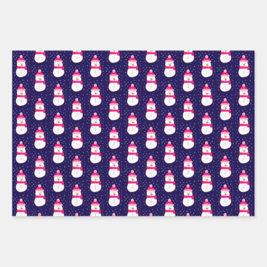 Roze Sneeuwman met Sneeuwvlaag Inpakpapier Vel (Voorkant 2)