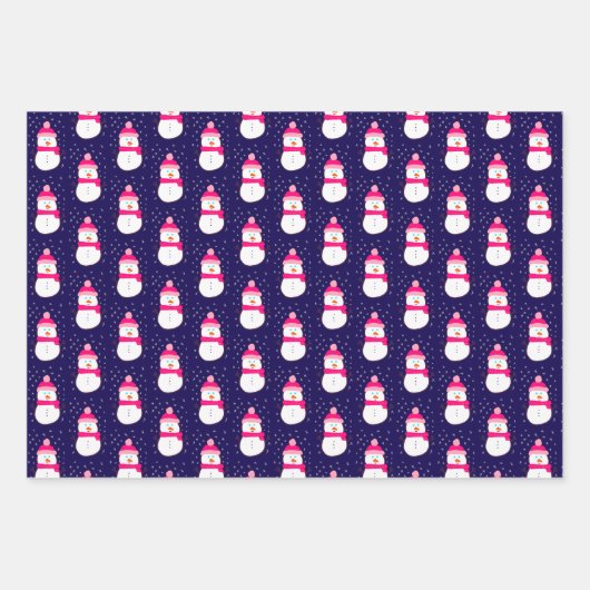 Roze Sneeuwman met Sneeuwvlaag Inpakpapier Vel (Voorkant)