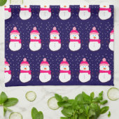 Roze Sneeuwman met Sneeuwvlaag Theedoek (Gevouwen)