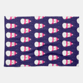 Roze Sneeuwman met Sneeuwvlaag Theedoek (Horizontaal)