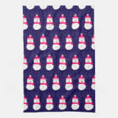 Roze Sneeuwman met Sneeuwvlaag Theedoek (Verticaal)