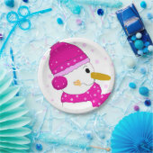 Roze Sneeuwman Papieren Bordje (Feest)