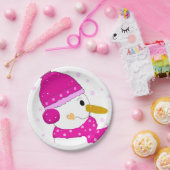 Roze Sneeuwman Papieren Bordje (Feest)