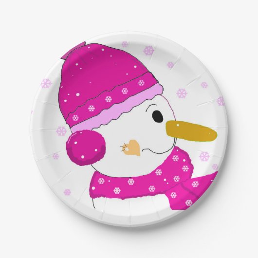 Roze Sneeuwman Papieren Bordje (Voorkant)