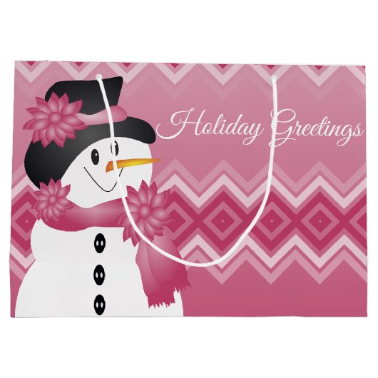 Roze Sneeuwman Patterned Groot Cadeauzakje (Achterkant)