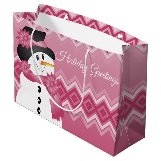 Roze Sneeuwman Patterned Groot Cadeauzakje (Achterkant Gekanteld)