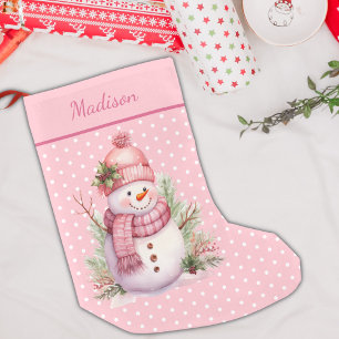 Roze Sneeuwman Polka Dot Custom Kerstkous Kleine Kerstsok