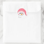 Roze Sneeuwman Ronde Sticker (Tas)