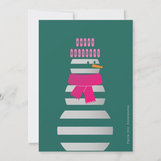 Roze sneeuwman sneeuwvrouw kerstkaart (Voorkant)