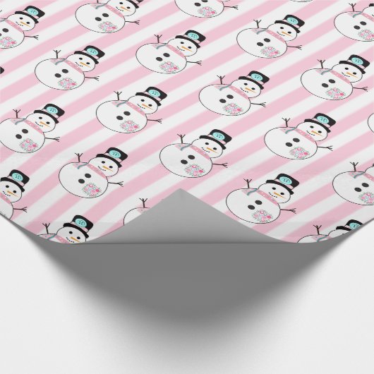 Roze Sneeuwman Vakantie Kerstcadeau Wrap Cadeaupapier (Hoek)