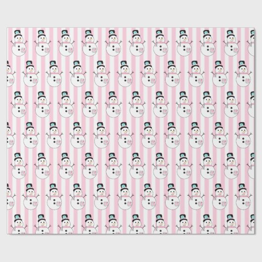 Roze Sneeuwman Vakantie Kerstcadeau Wrap Cadeaupapier (Vlak)