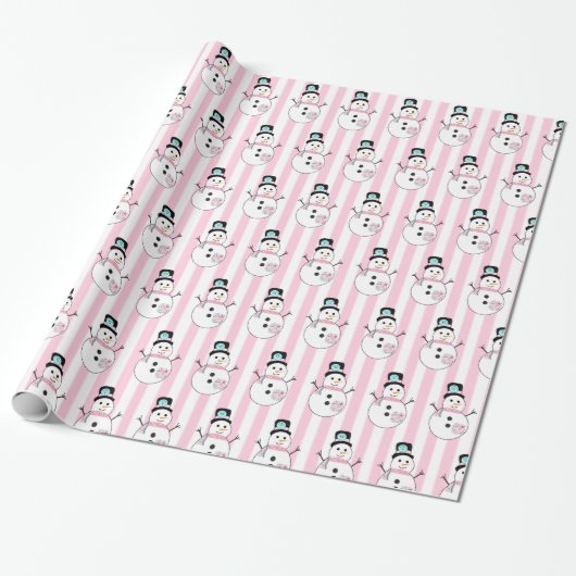 Roze Sneeuwman Vakantie Kerstcadeau Wrap Cadeaupapier (Uitgerold)