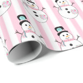 Roze Sneeuwman Vakantie Kerstcadeau Wrap Cadeaupapier (Rol Hoek)
