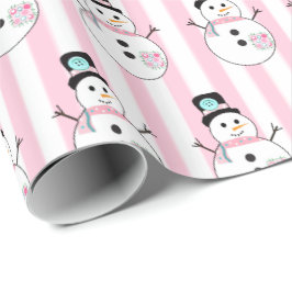 Roze Sneeuwman Vakantie Kerstcadeau Wrap Cadeaupapier