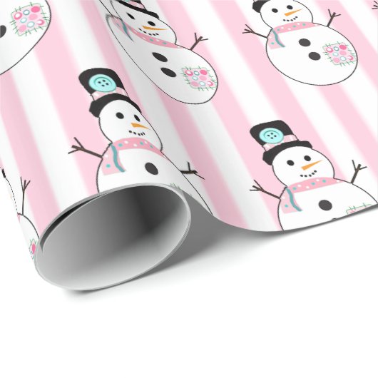 Roze Sneeuwman Vakantie Kerstcadeau Wrap Cadeaupapier (Rol Hoek)