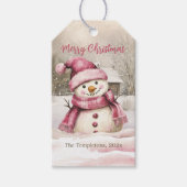 Roze Sneeuwman Vintage Kerstmis Cadeaulabel (Voorkant)