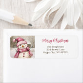 Roze Sneeuwman Vintage Kerstmis Etiket (Insitu)