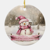 Roze Sneeuwman Vintage Kerstmis Keramisch Ornament (Achterkant)