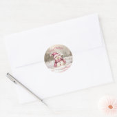 Roze Sneeuwman Vintage Kerstmis Ronde Sticker (Envelop)
