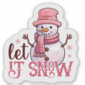 Roze sneeuwman wenst vrolijk kerstfeest! sticker (Voorkant)