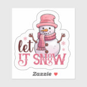 Roze sneeuwman wenst vrolijk kerstfeest! sticker (Vel)