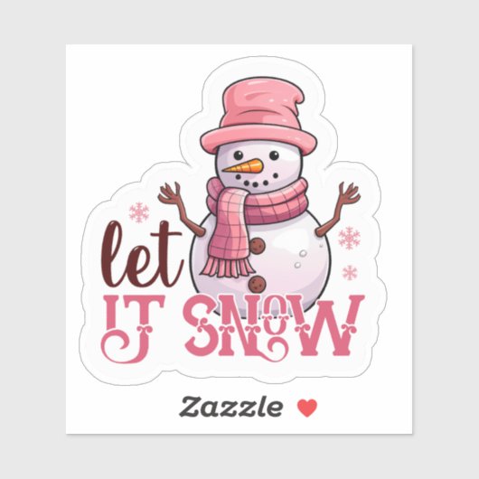 Roze sneeuwman wenst vrolijk kerstfeest! sticker (Vel)