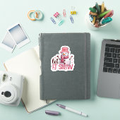 Roze sneeuwman wenst vrolijk kerstfeest! sticker (iPad Cover)
