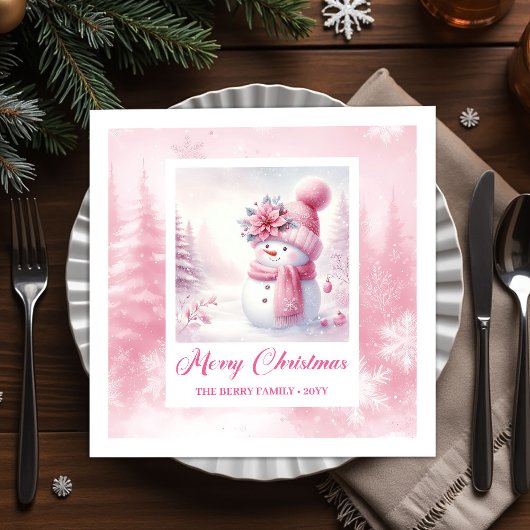 Roze Sneeuwman Winter Scène Kerstmisse Servetten