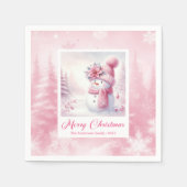 Roze Sneeuwman Winter Scène Kerstmisse Servetten (Voorkant)